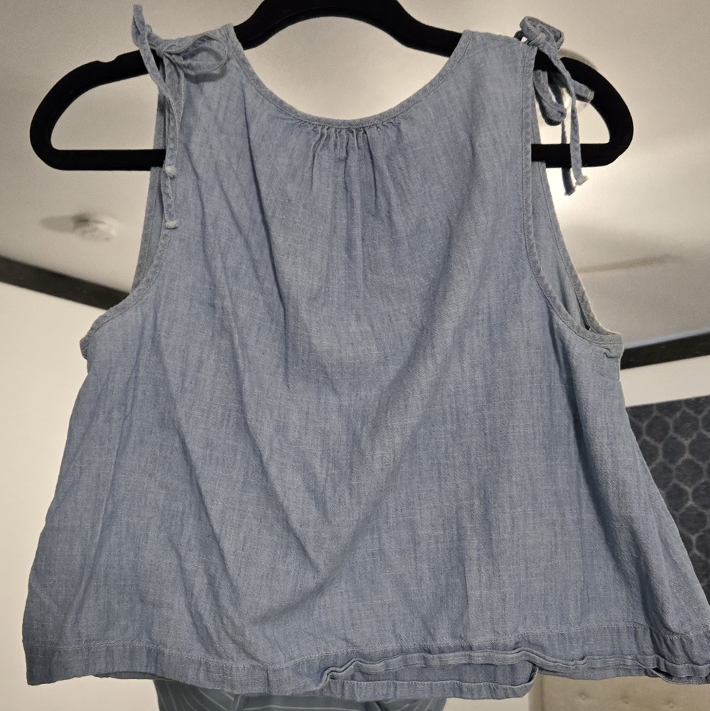 Madewell- Chambray Tie-Shoulder Sleeveless Top - Light Blue - Picture 2 of 3